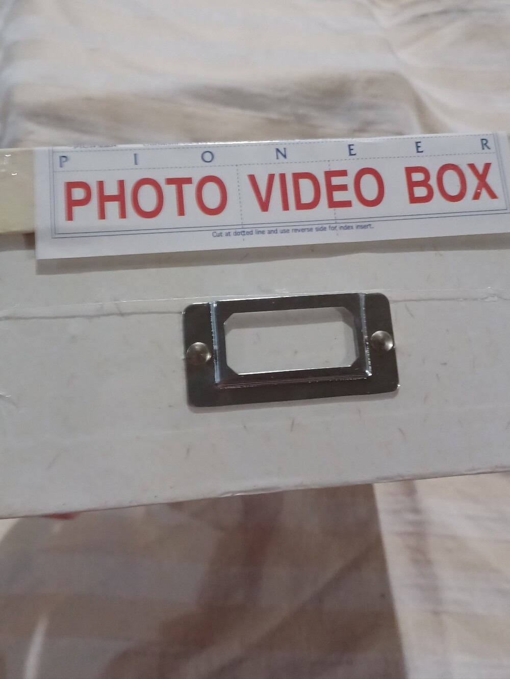 PIONEER White Photo Video Storage Box with Metal Label Holder